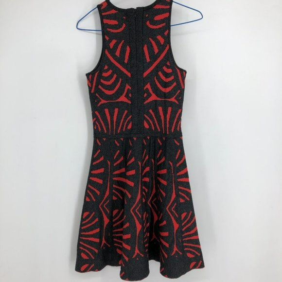 Parker Red and Black Tribal Sleeveless Fit  &  Flare Clarence Dress XS - Picture 4 of 7